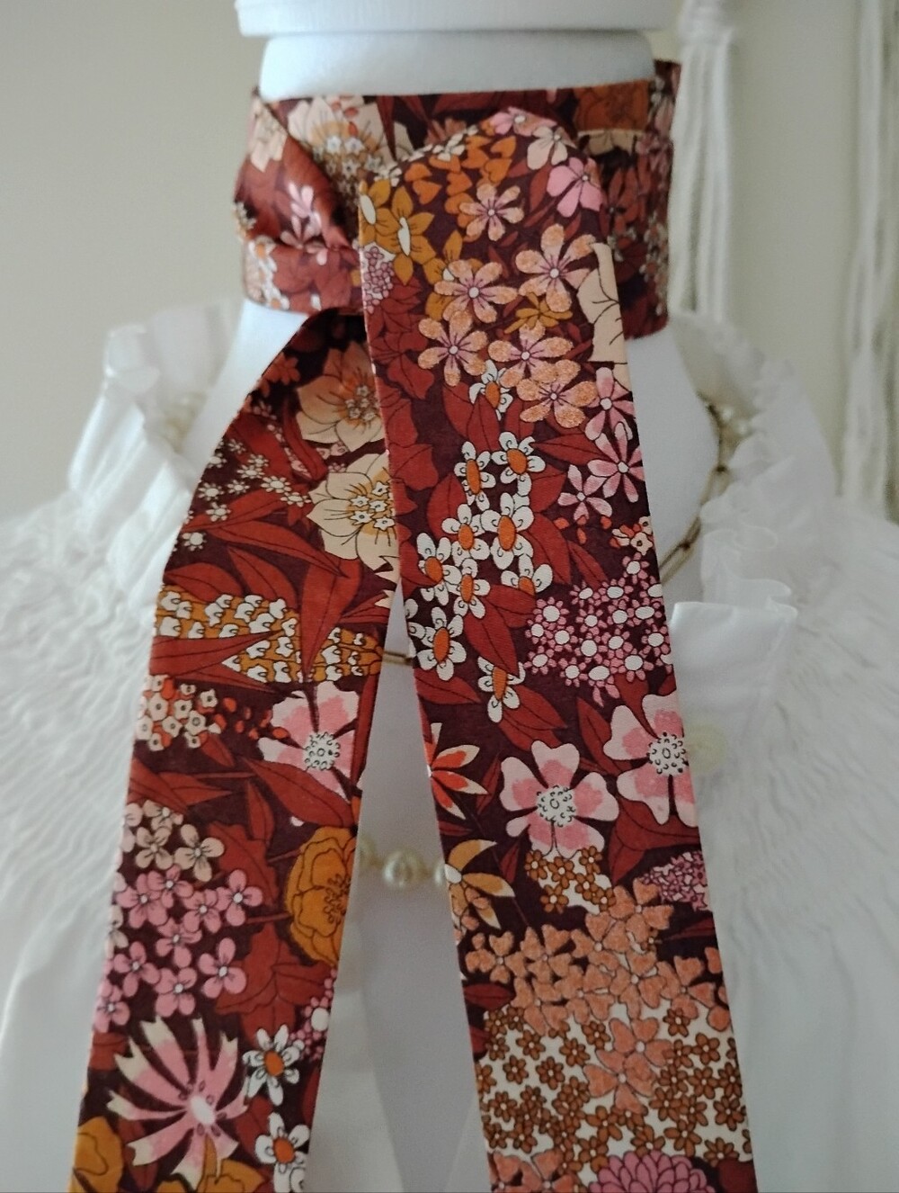 Liberty Art Fabric Tana Lawn Super Skinny Scarf Ciara Terra Cotta Gold Floral